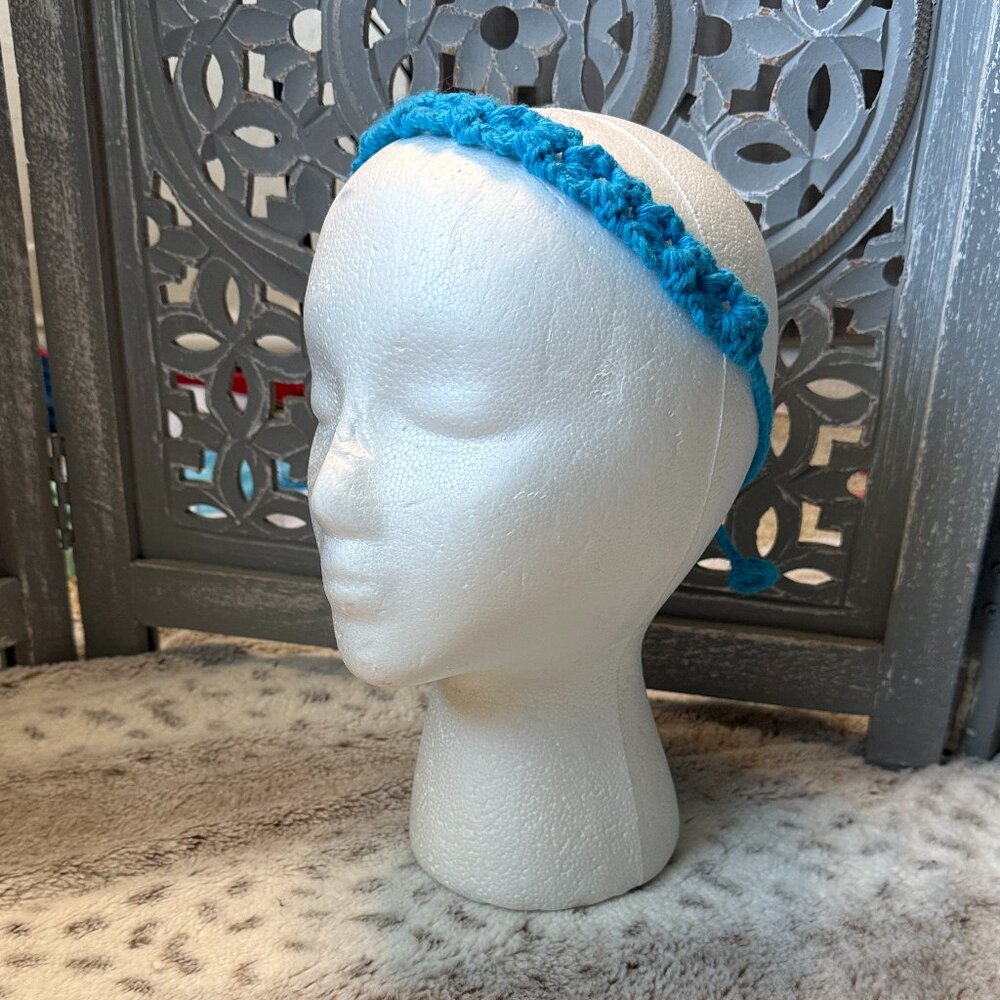 Blue clamshell crochet headband festival boho earth girl bohemian wanderlust